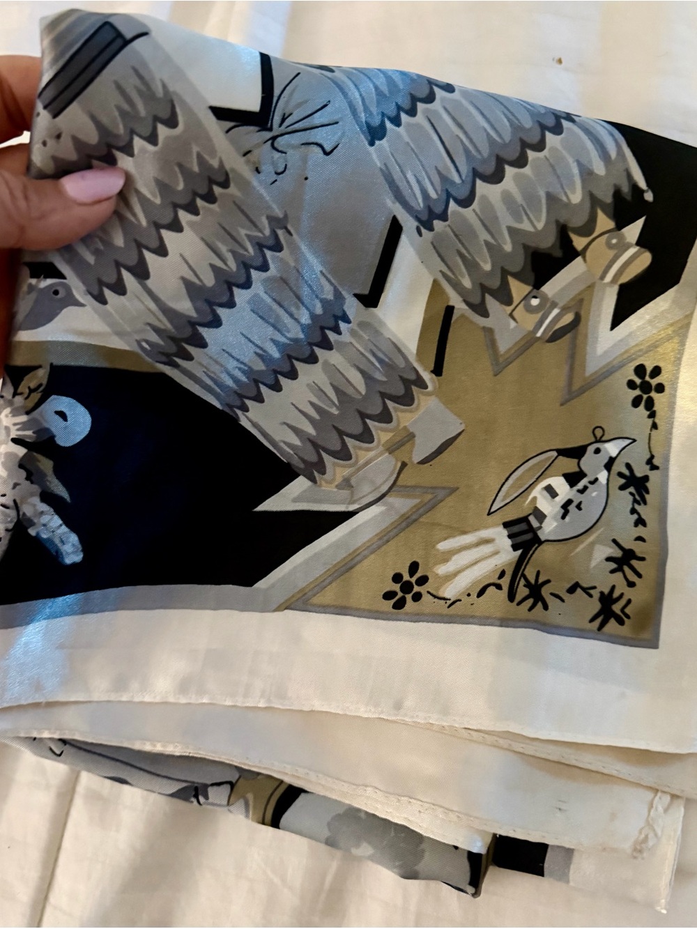 Hermes Kachinas Black, White & Gray Decorative Scarf with Tribal Motif - Picture 9 of 13